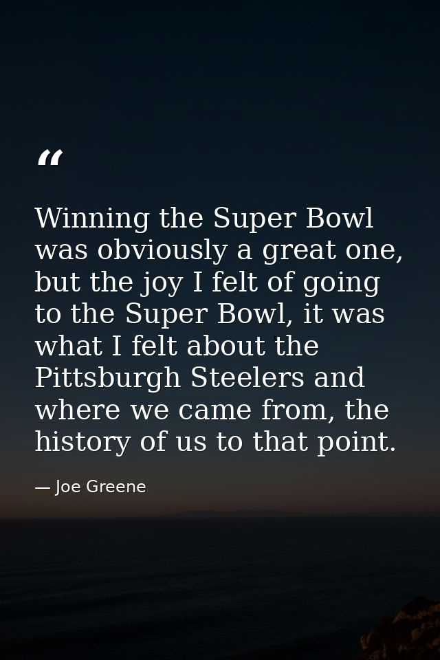 Winning the Super Bowl was obviously a great one, but the joy I felt of going to the Super Bowl, it was what I felt abou — Joe Greene