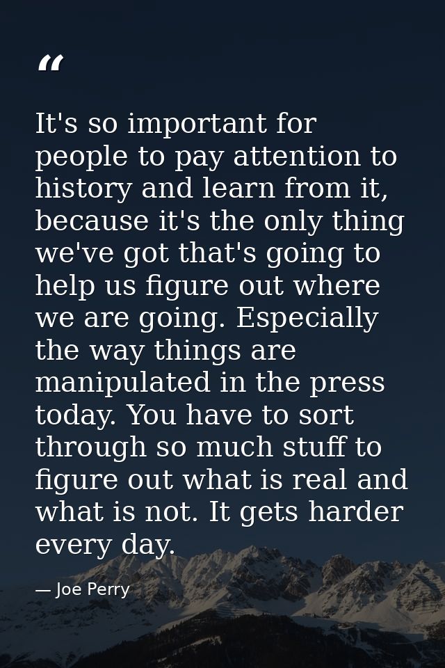 It's so important for people to pay attention to history and learn from it, because it's the only thing we've got that's — Joe Perry