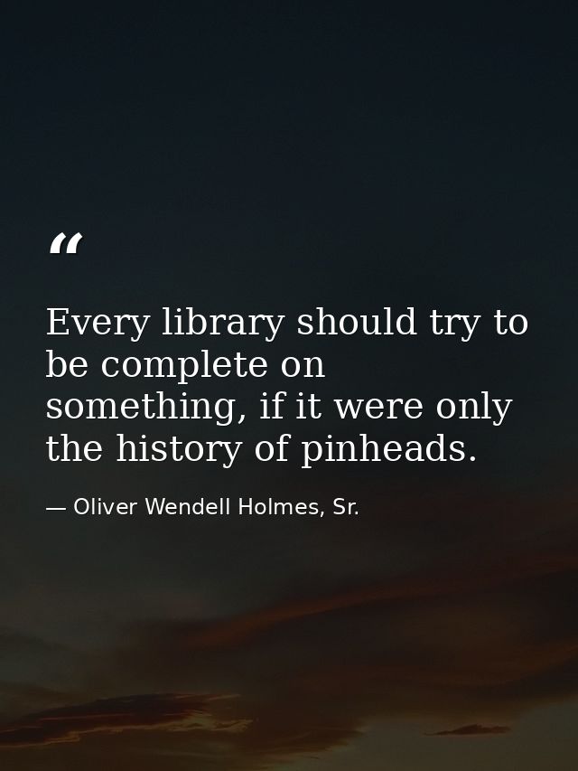Every library should try to be complete on something, if it were only the history of pinheads. — Oliver Wendell Holmes, Sr.