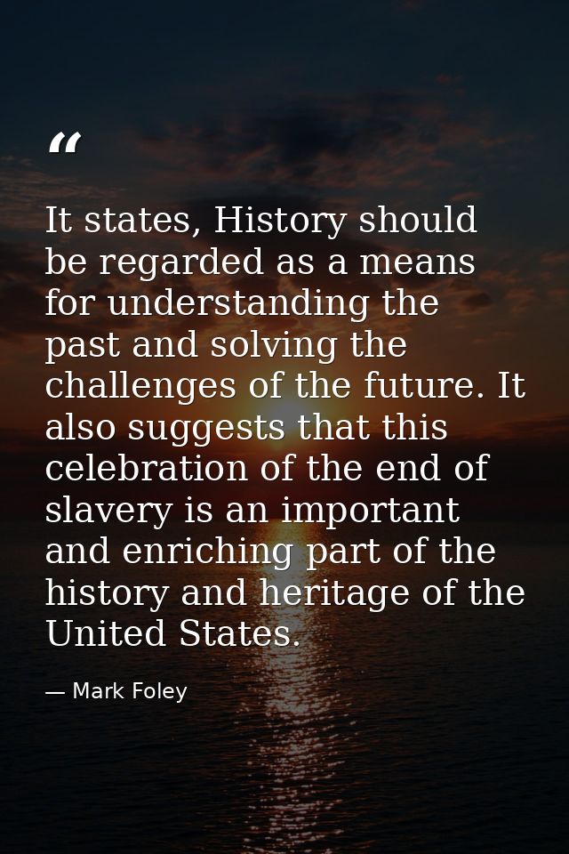 It states, History should be regarded as a means for understanding the past and solving the challenges of the future. It — Mark Foley
