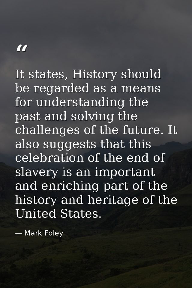 It states, History should be regarded as a means for understanding the past and solving the challenges of the future. It — Mark Foley