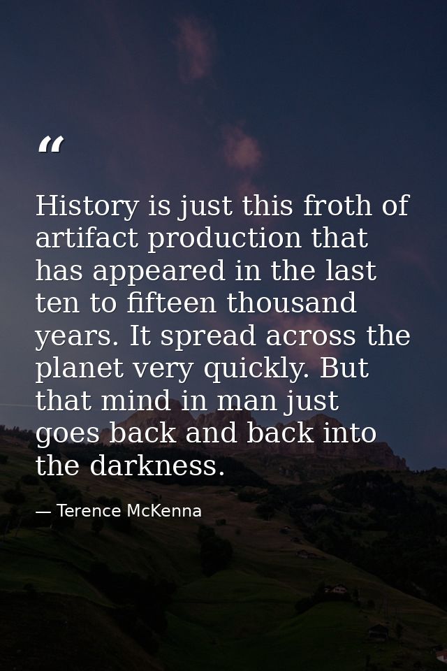 History is just this froth of artifact production that has appeared in the last ten to fifteen thousand years. It spread — Terence McKenna