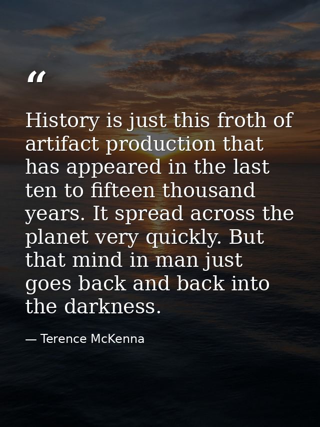 History is just this froth of artifact production that has appeared in the last ten to fifteen thousand years. It spread — Terence McKenna