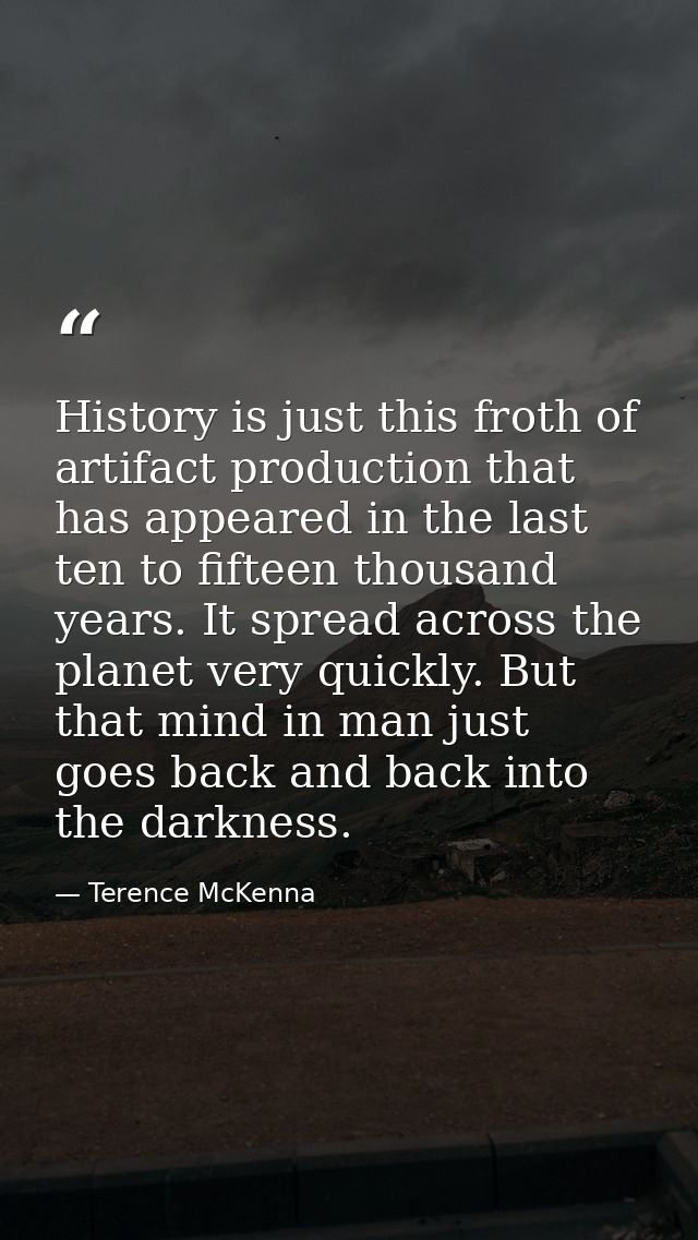 History is just this froth of artifact production that has appeared in the last ten to fifteen thousand years. It spread — Terence McKenna