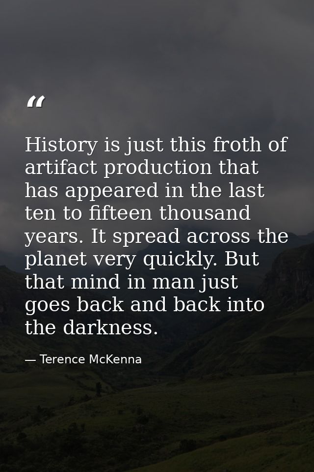 History is just this froth of artifact production that has appeared in the last ten to fifteen thousand years. It spread — Terence McKenna
