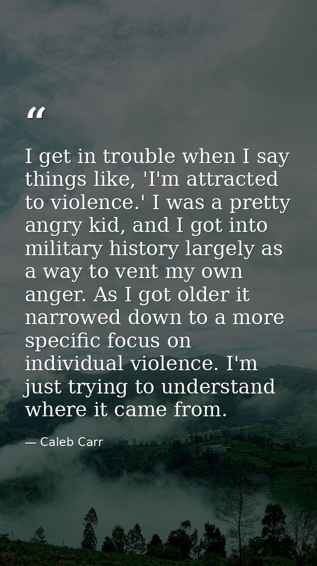 I get in trouble when I say things like, 'I'm attracted to violence.' I was a pretty angry kid, and I got into military  — Caleb Carr
