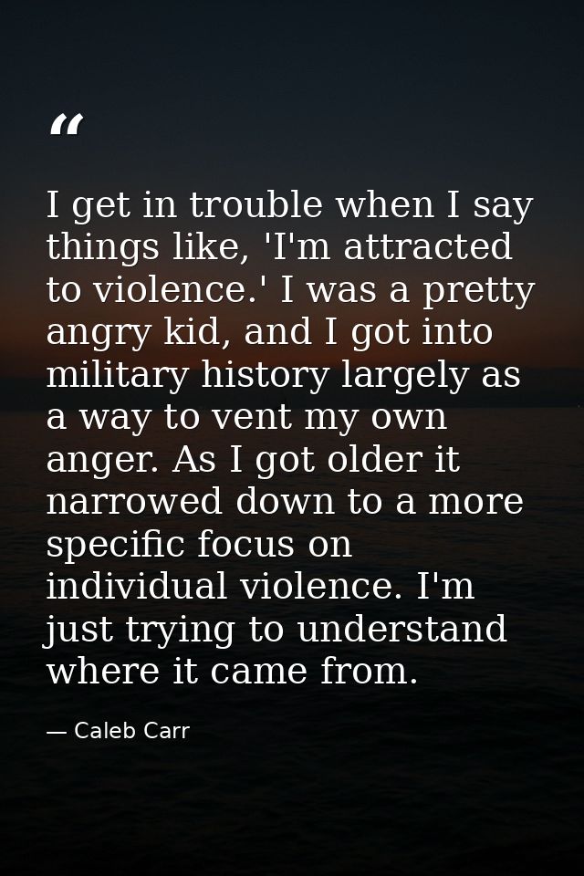 I get in trouble when I say things like, 'I'm attracted to violence.' I was a pretty angry kid, and I got into military  — Caleb Carr