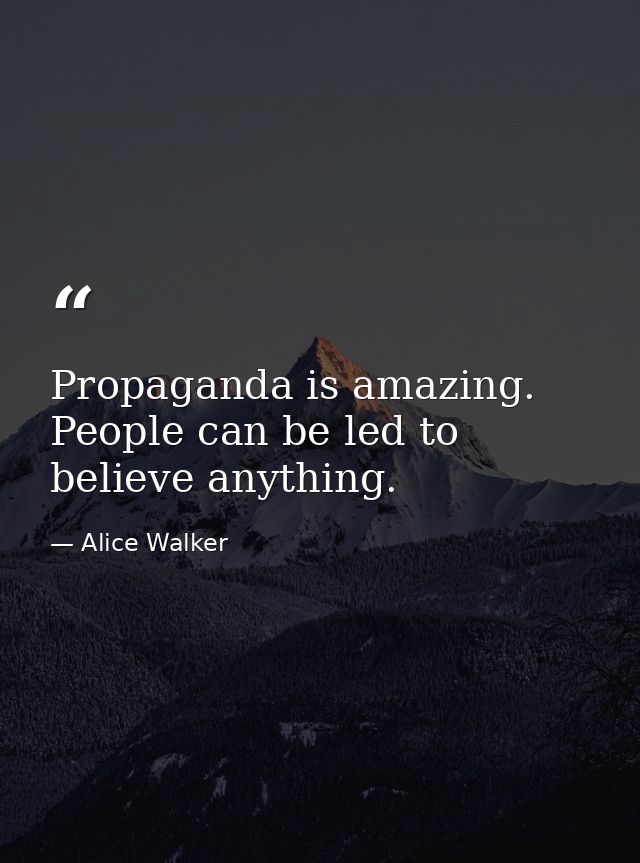 Propaganda is amazing. People can be led to believe anything. — Alice Walker