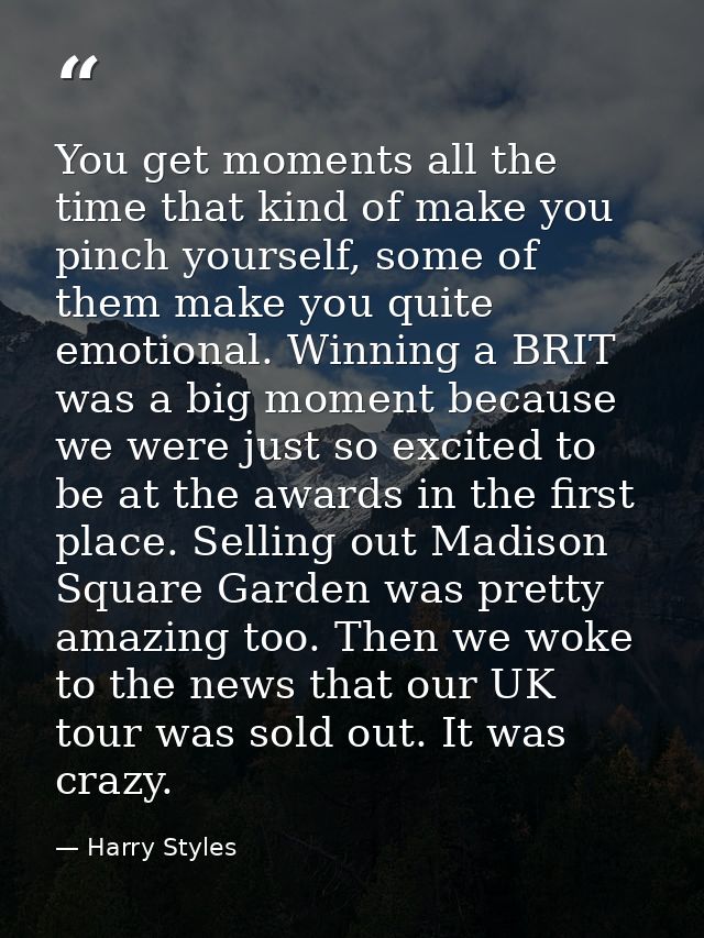 You get moments all the time that kind of make you pinch yourself, some of them make you quite emotional. Winning a BRIT — Harry Styles