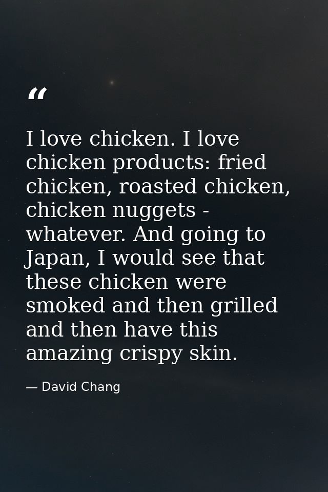 I love chicken. I love chicken products: fried chicken, roasted chicken, chicken nuggets - whatever. And going to Japan, — David Chang