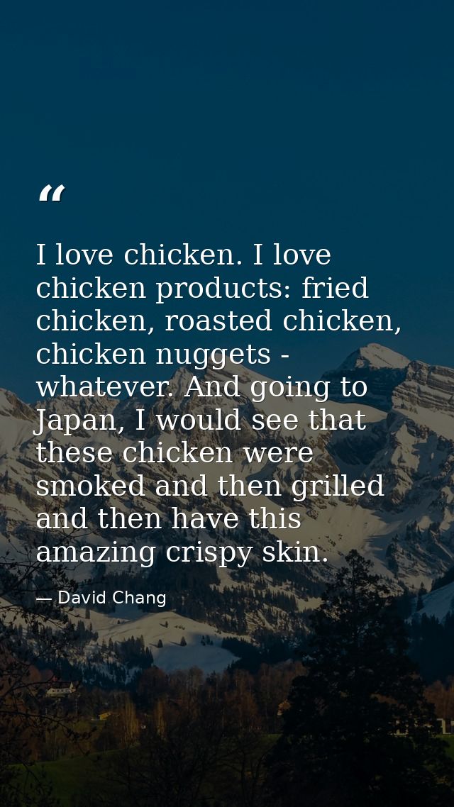 I love chicken. I love chicken products: fried chicken, roasted chicken, chicken nuggets - whatever. And going to Japan, — David Chang