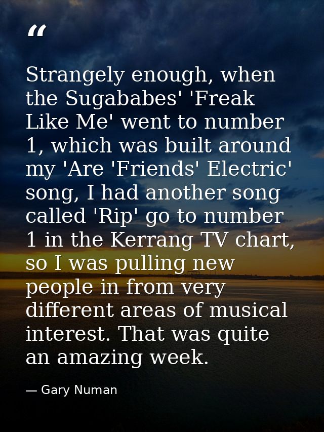 Strangely enough, when the Sugababes' 'Freak Like Me' went to number 1, which was built around my 'Are 'Friends' Electri — Gary Numan
