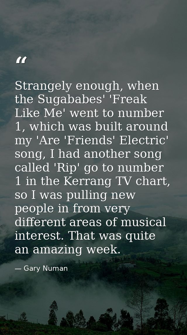 Strangely enough, when the Sugababes' 'Freak Like Me' went to number 1, which was built around my 'Are 'Friends' Electri — Gary Numan