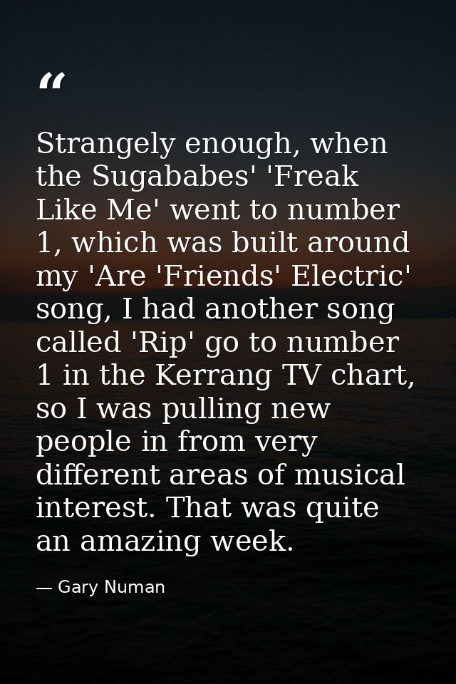 Strangely enough, when the Sugababes' 'Freak Like Me' went to number 1, which was built around my 'Are 'Friends' Electri — Gary Numan