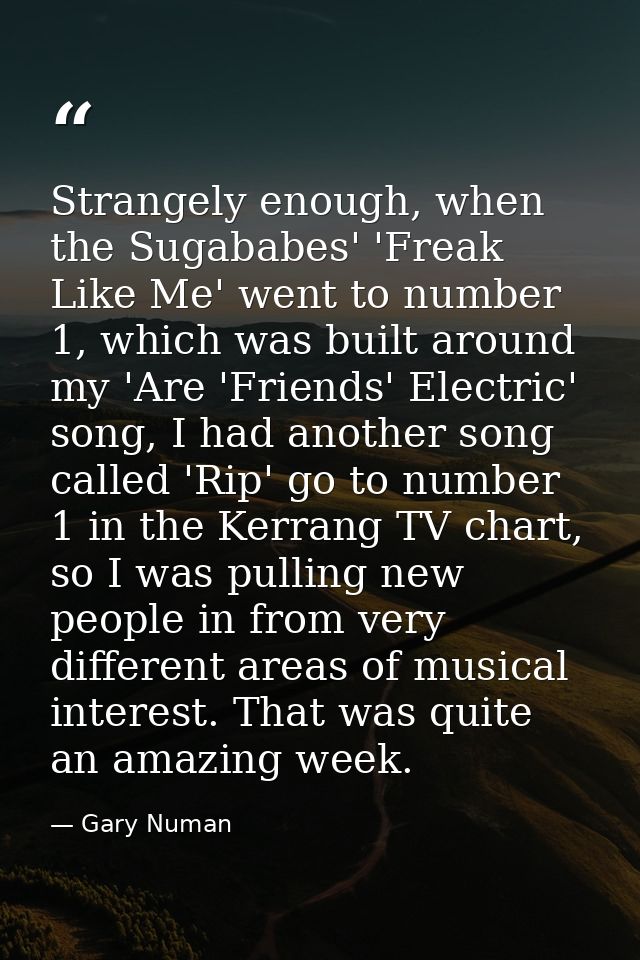 Strangely enough, when the Sugababes' 'Freak Like Me' went to number 1, which was built around my 'Are 'Friends' Electri — Gary Numan