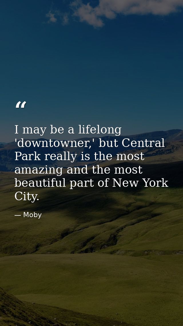 I may be a lifelong 'downtowner,' but Central Park really is the most amazing and the most beautiful part of New York Ci — Moby