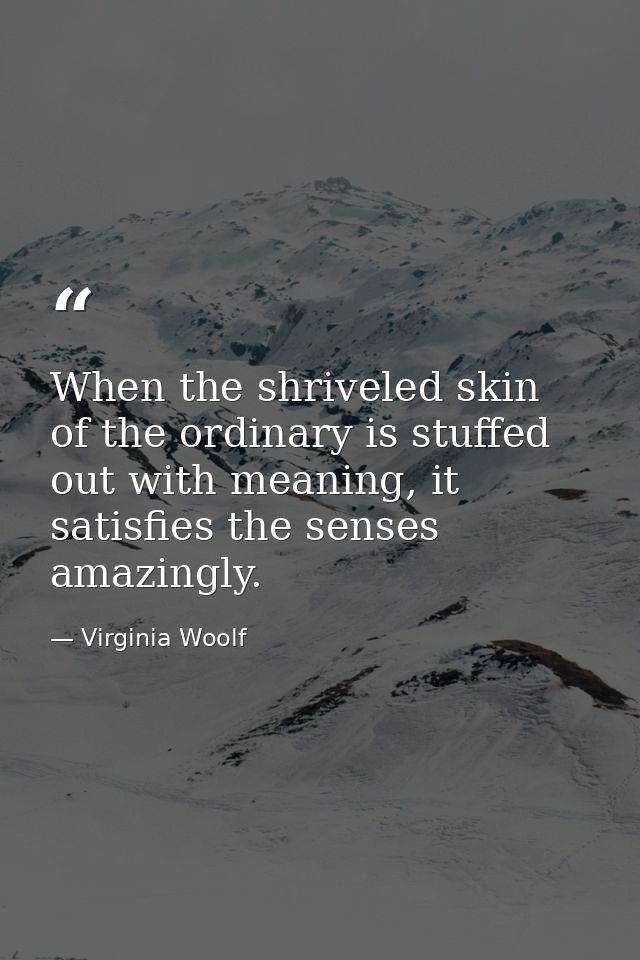 When the shriveled skin of the ordinary is stuffed out with meaning, it satisfies the senses amazingly. — Virginia Woolf