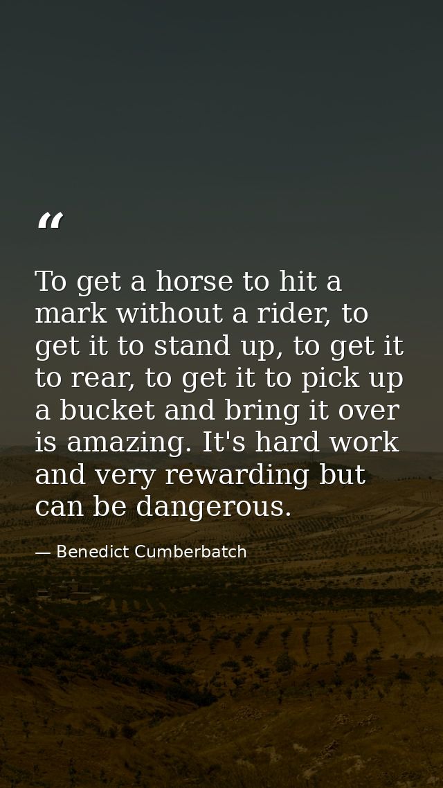 To get a horse to hit a mark without a rider, to get it to stand up, to get it to rear, to get it to pick up a bucket an — Benedict Cumberbatch