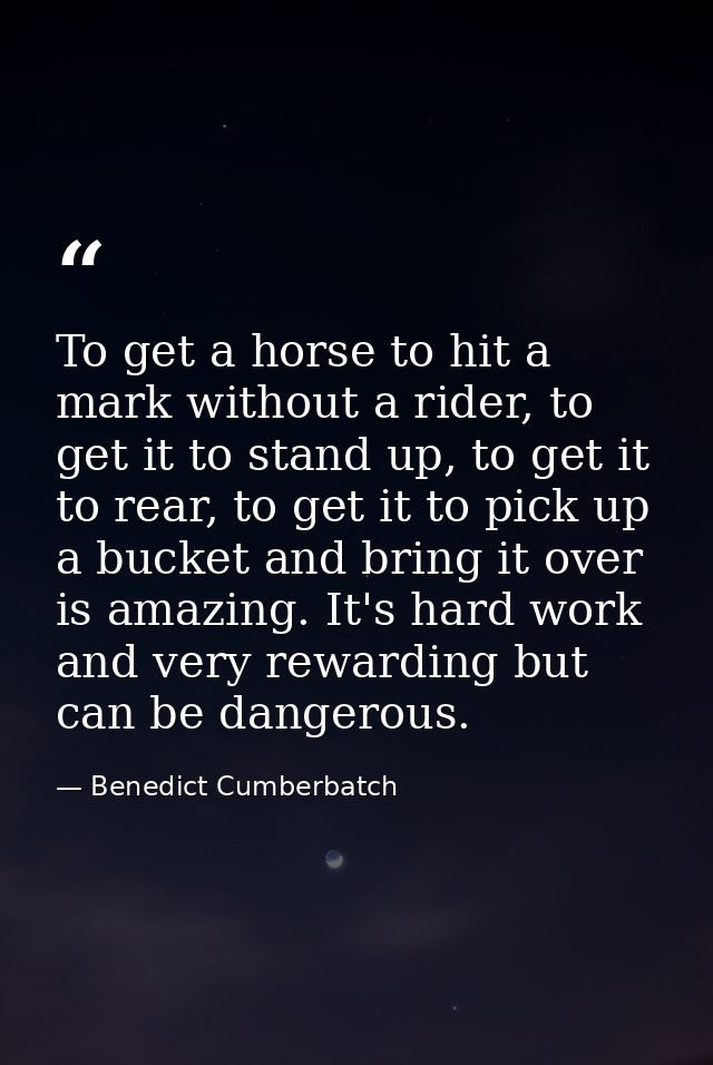 To get a horse to hit a mark without a rider, to get it to stand up, to get it to rear, to get it to pick up a bucket an — Benedict Cumberbatch