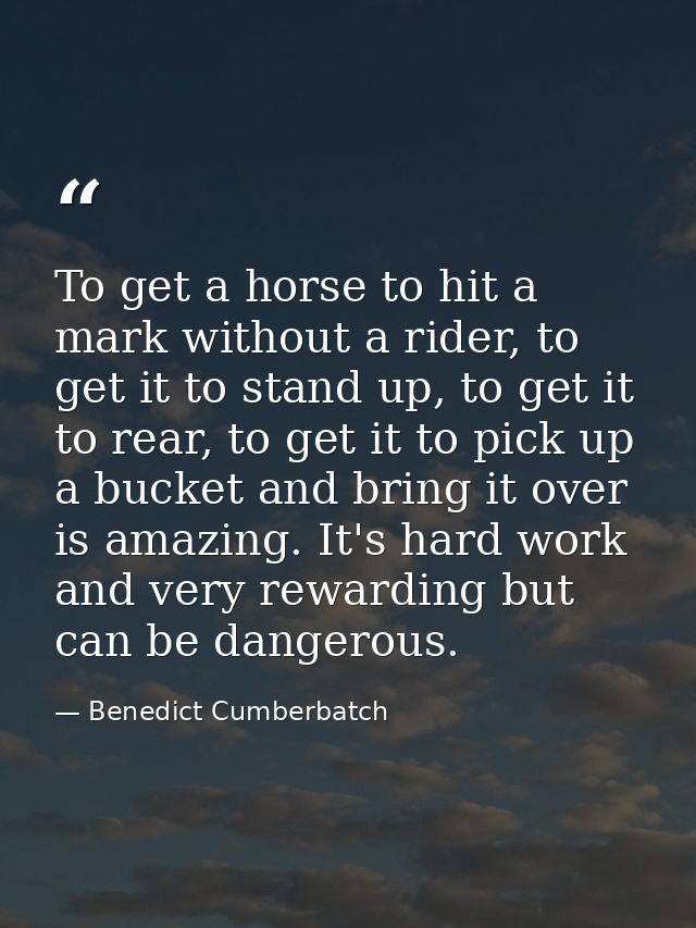To get a horse to hit a mark without a rider, to get it to stand up, to get it to rear, to get it to pick up a bucket an — Benedict Cumberbatch