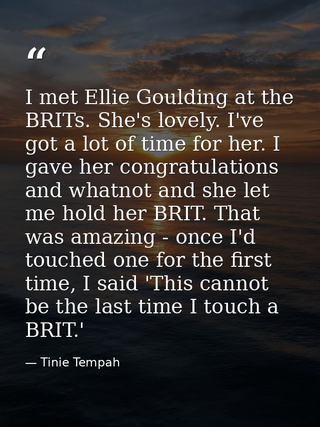 I met Ellie Goulding at the BRITs. She's lovely. I've got a lot of time for her. I gave her congratulations and whatnot  — Tinie Tempah
