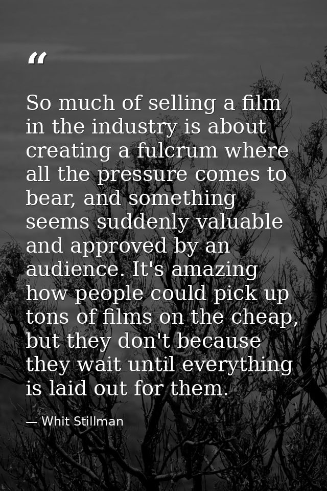 So much of selling a film in the industry is about creating a fulcrum where all the pressure comes to bear, and somethin — Whit Stillman