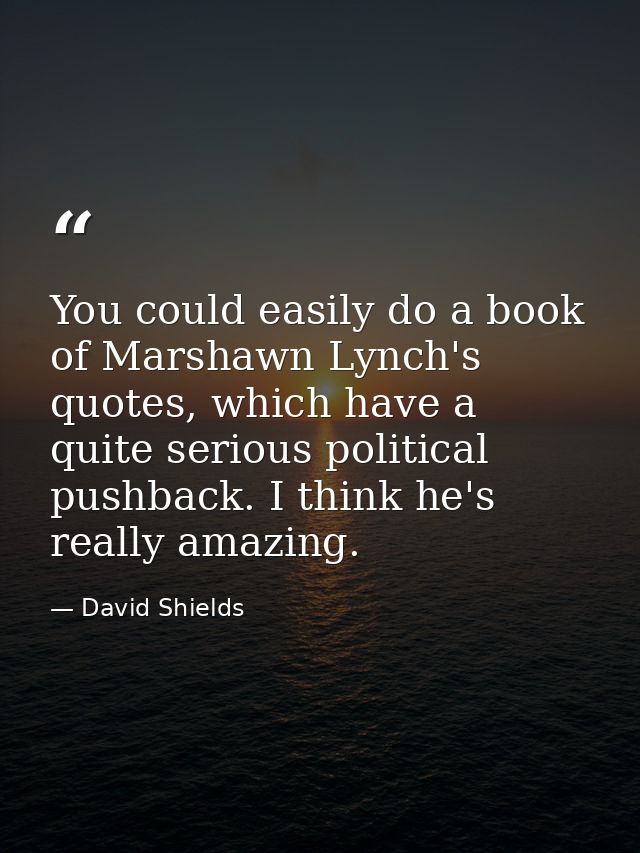 You could easily do a book of Marshawn Lynch's quotes, which have a quite serious political pushback. I think he's reall — David Shields