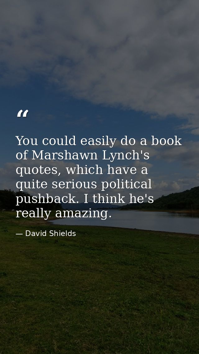 You could easily do a book of Marshawn Lynch's quotes, which have a quite serious political pushback. I think he's reall — David Shields