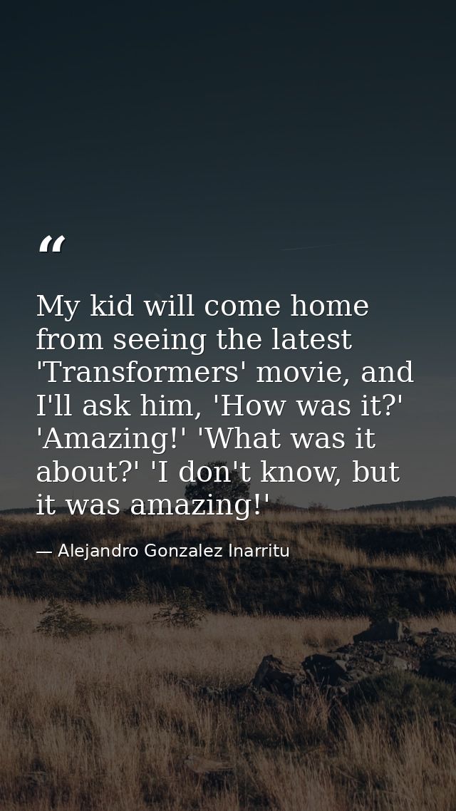 My kid will come home from seeing the latest 'Transformers' movie, and I'll ask him, 'How was it?' 'Amazing!' 'What was  — Alejandro Gonzalez Inarritu