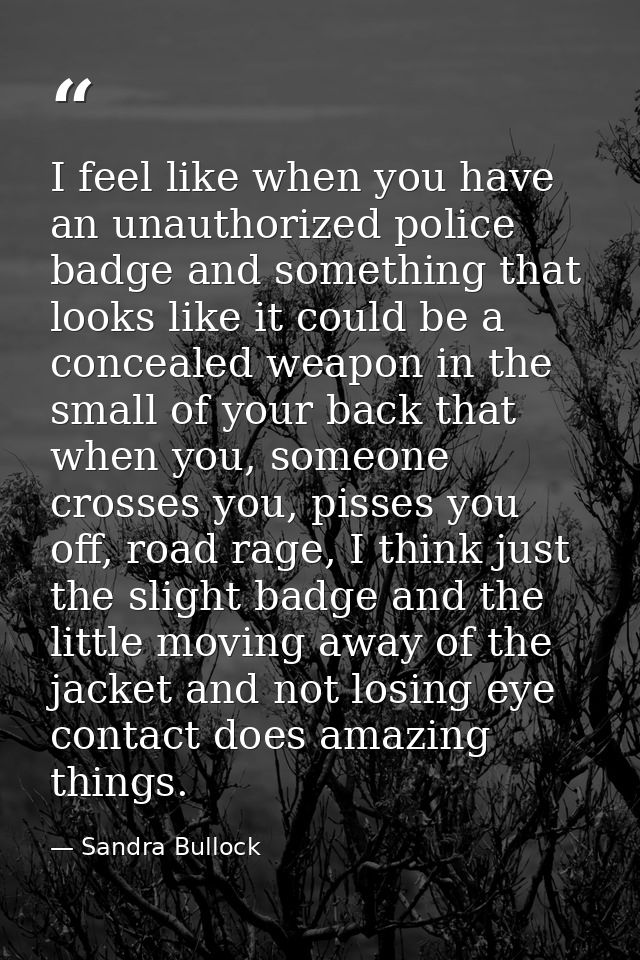 I feel like when you have an unauthorized police badge and something that looks like it could be a concealed weapon in t — Sandra Bullock