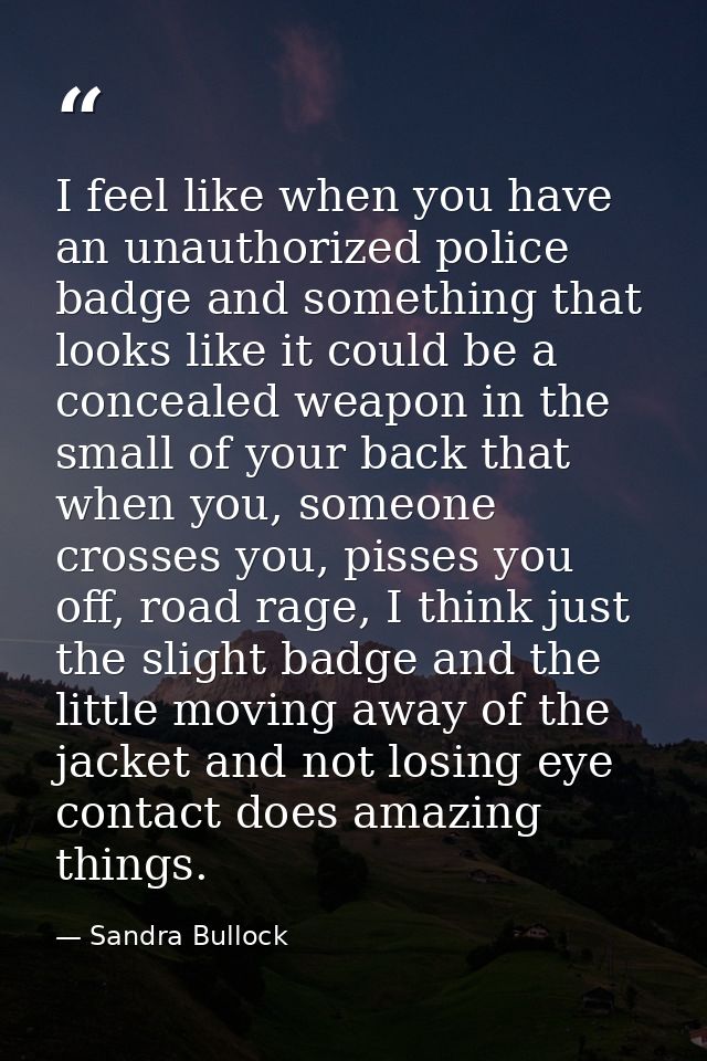 I feel like when you have an unauthorized police badge and something that looks like it could be a concealed weapon in t — Sandra Bullock