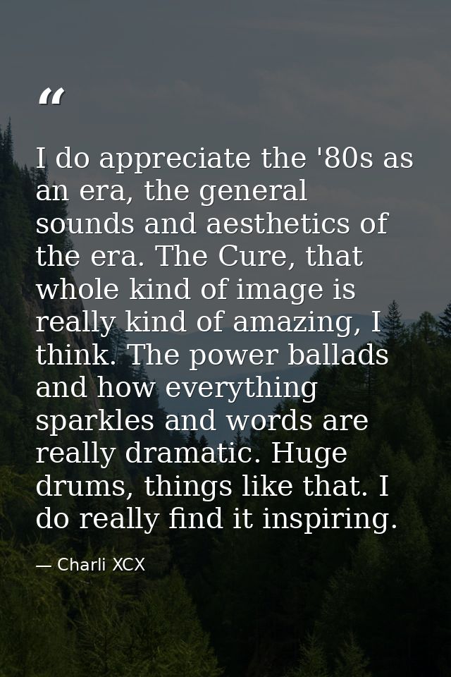 I do appreciate the '80s as an era, the general sounds and aesthetics of the era. The Cure, that whole kind of image is  — Charli XCX