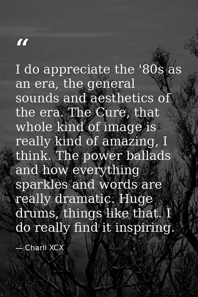 I do appreciate the '80s as an era, the general sounds and aesthetics of the era. The Cure, that whole kind of image is  — Charli XCX
