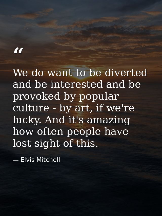 We do want to be diverted and be interested and be provoked by popular culture - by art, if we're lucky. And it's amazin — Elvis Mitchell
