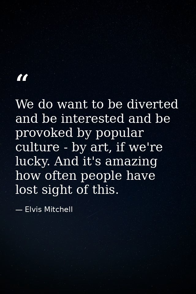We do want to be diverted and be interested and be provoked by popular culture - by art, if we're lucky. And it's amazin — Elvis Mitchell