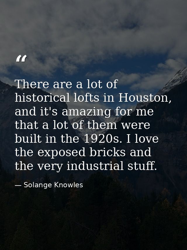 There are a lot of historical lofts in Houston, and it's amazing for me that a lot of them were built in the 1920s. I lo — Solange Knowles