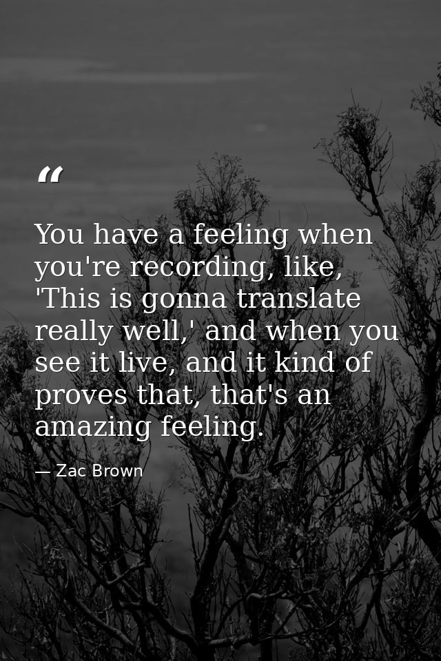 You have a feeling when you're recording, like, 'This is gonna translate really well,' and when you see it live, and it  — Zac Brown