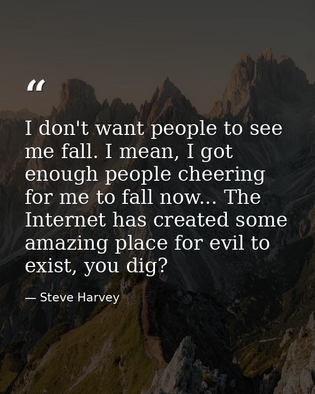 I don't want people to see me fall. I mean, I got enough people cheering for me to fall now... The Internet has created  — Steve Harvey