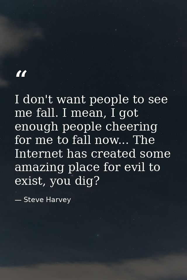 I don't want people to see me fall. I mean, I got enough people cheering for me to fall now... The Internet has created  — Steve Harvey