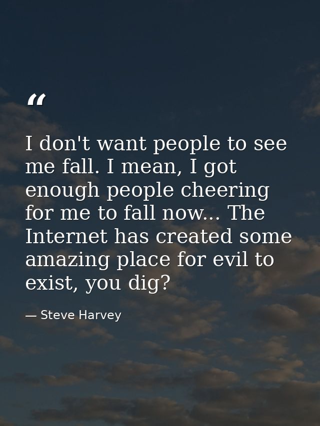 I don't want people to see me fall. I mean, I got enough people cheering for me to fall now... The Internet has created  — Steve Harvey