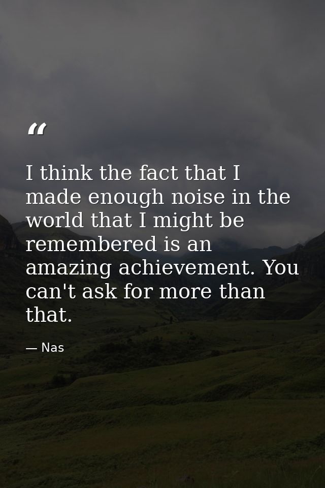I think the fact that I made enough noise in the world that I might be remembered is an amazing achievement. You can't a — Nas
