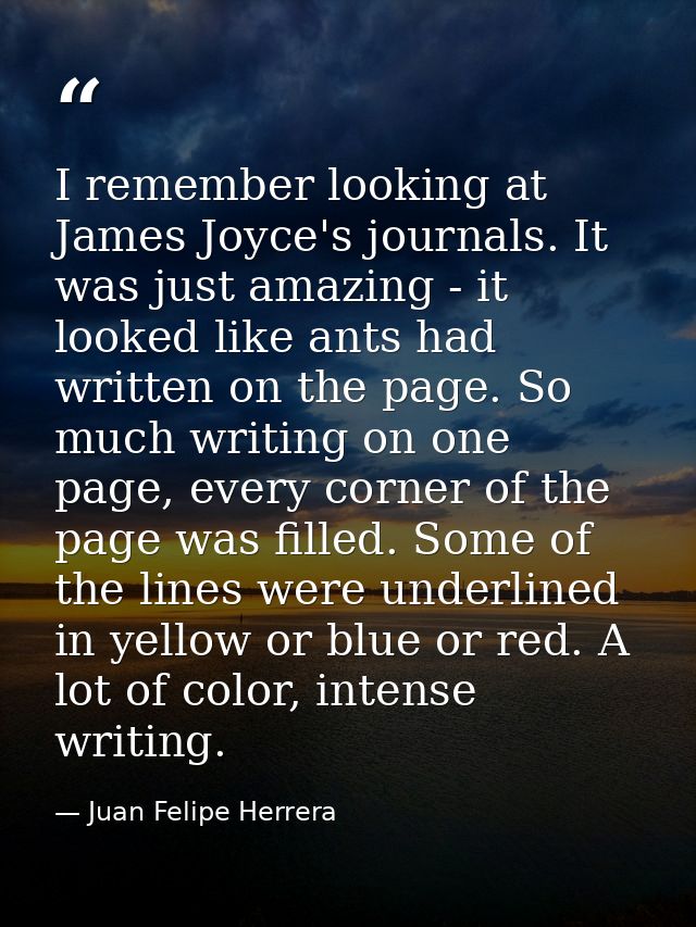 I remember looking at James Joyce's journals. It was just amazing - it looked like ants had written on the page. So much — Juan Felipe Herrera