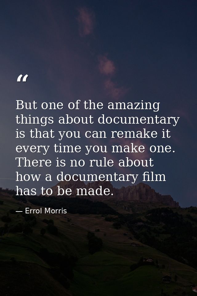 But one of the amazing things about documentary is that you can remake it every time you make one. There is no rule abou — Errol Morris