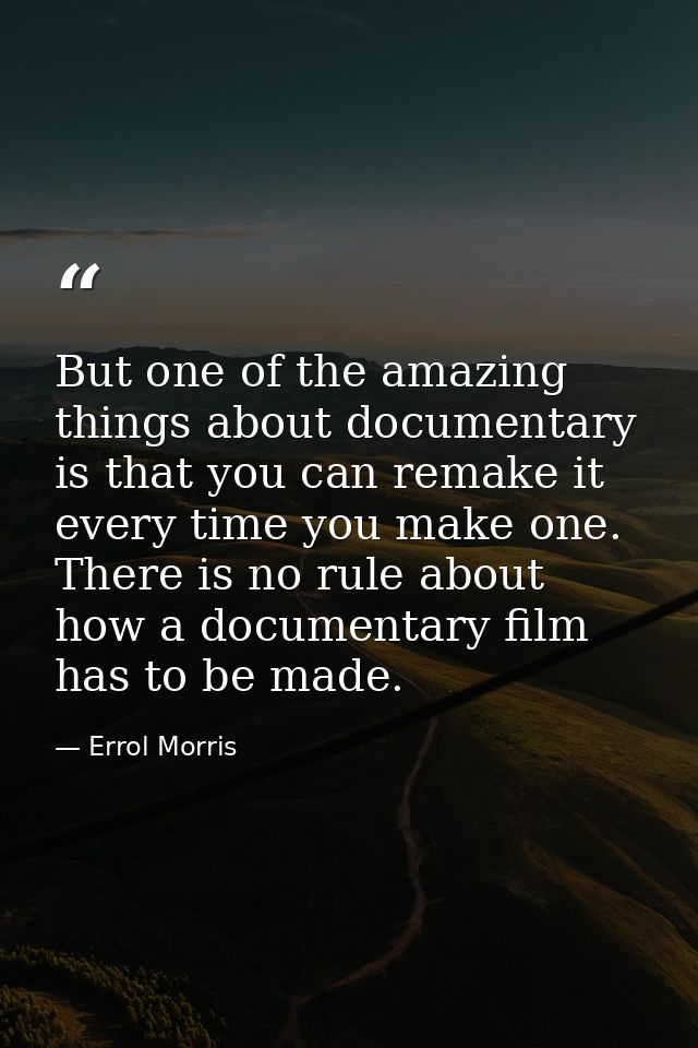 But one of the amazing things about documentary is that you can remake it every time you make one. There is no rule abou — Errol Morris