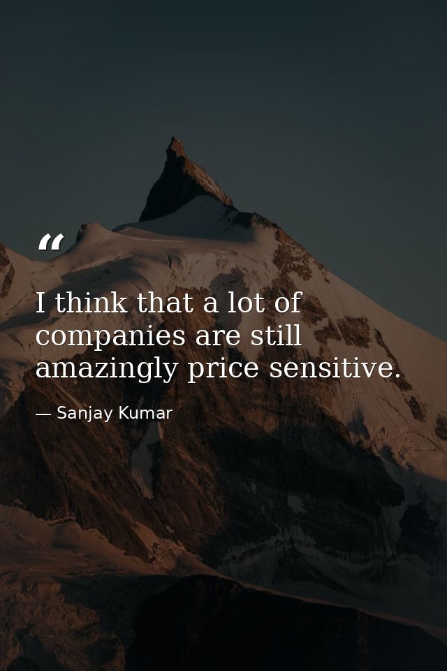 I think that a lot of companies are still amazingly price sensitive. — Sanjay Kumar