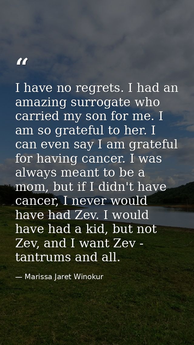I have no regrets. I had an amazing surrogate who carried my son for me. I am so grateful to her. I can even say I am gr — Marissa Jaret Winokur