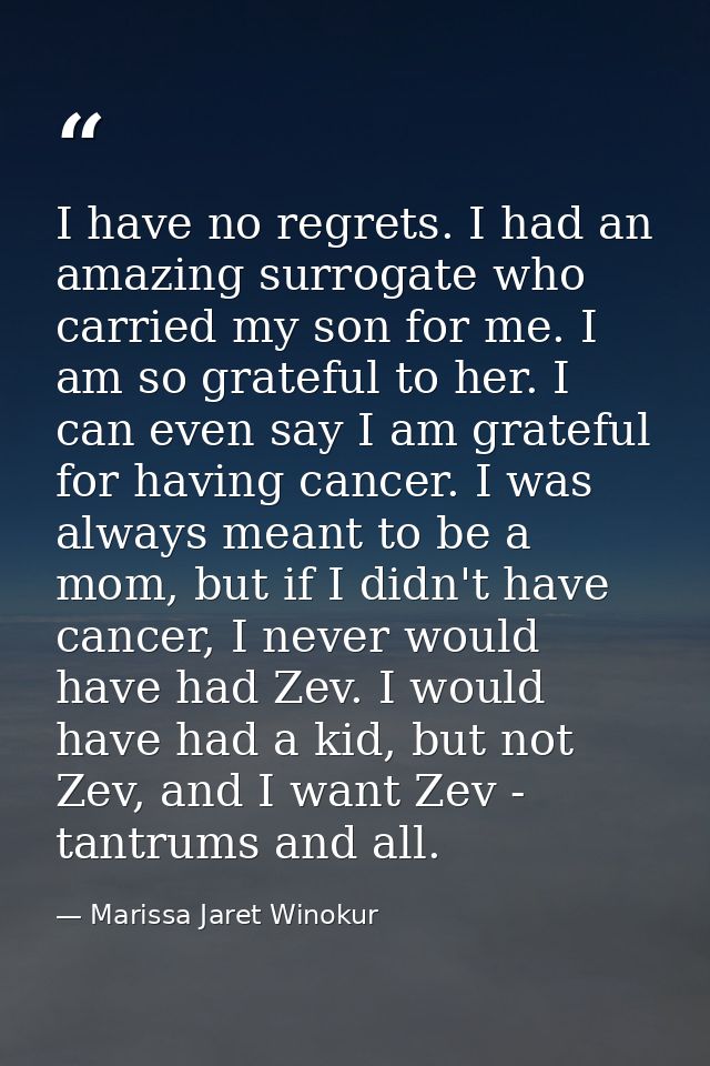 I have no regrets. I had an amazing surrogate who carried my son for me. I am so grateful to her. I can even say I am gr — Marissa Jaret Winokur