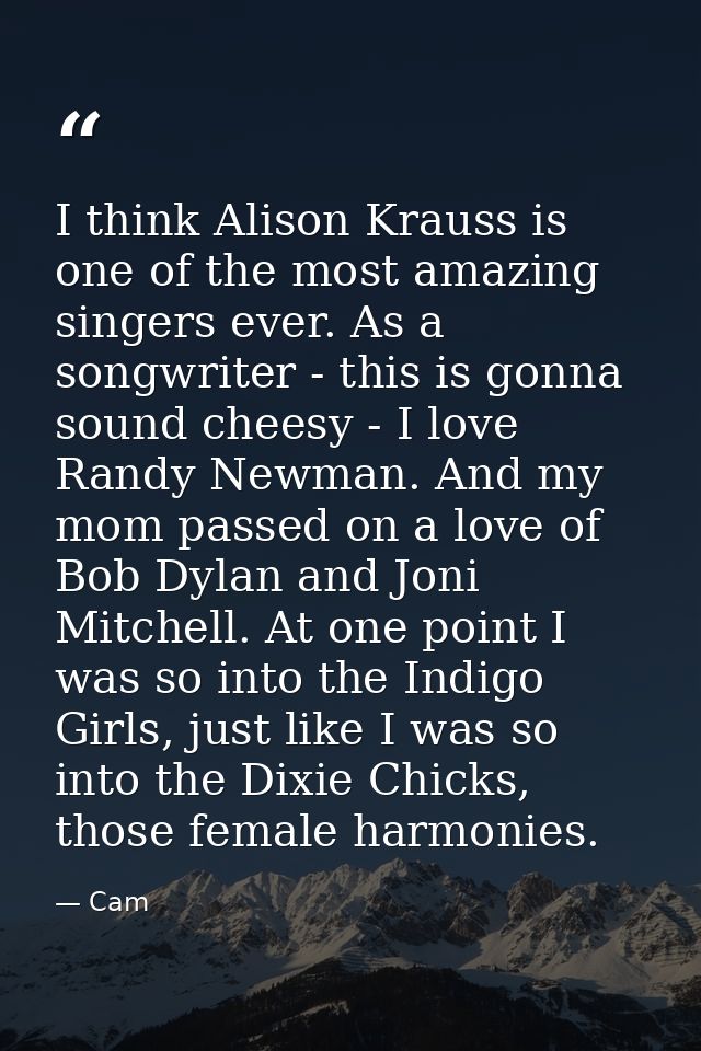 I think Alison Krauss is one of the most amazing singers ever. As a songwriter - this is gonna sound cheesy - I love Ran — Cam