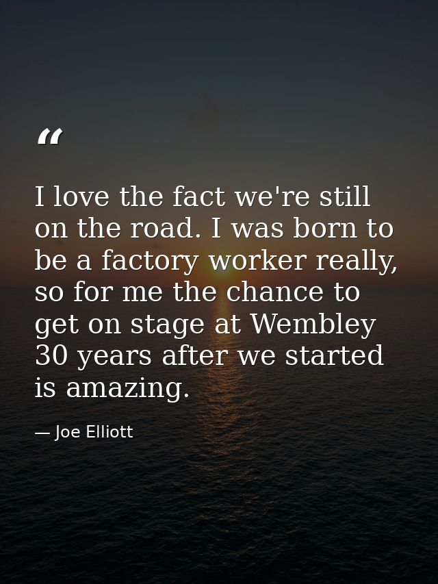 I love the fact we're still on the road. I was born to be a factory worker really, so for me the chance to get on stage  — Joe Elliott