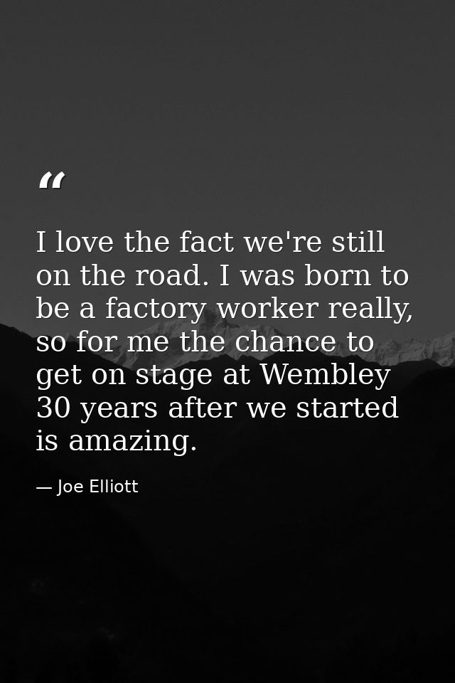 I love the fact we're still on the road. I was born to be a factory worker really, so for me the chance to get on stage  — Joe Elliott